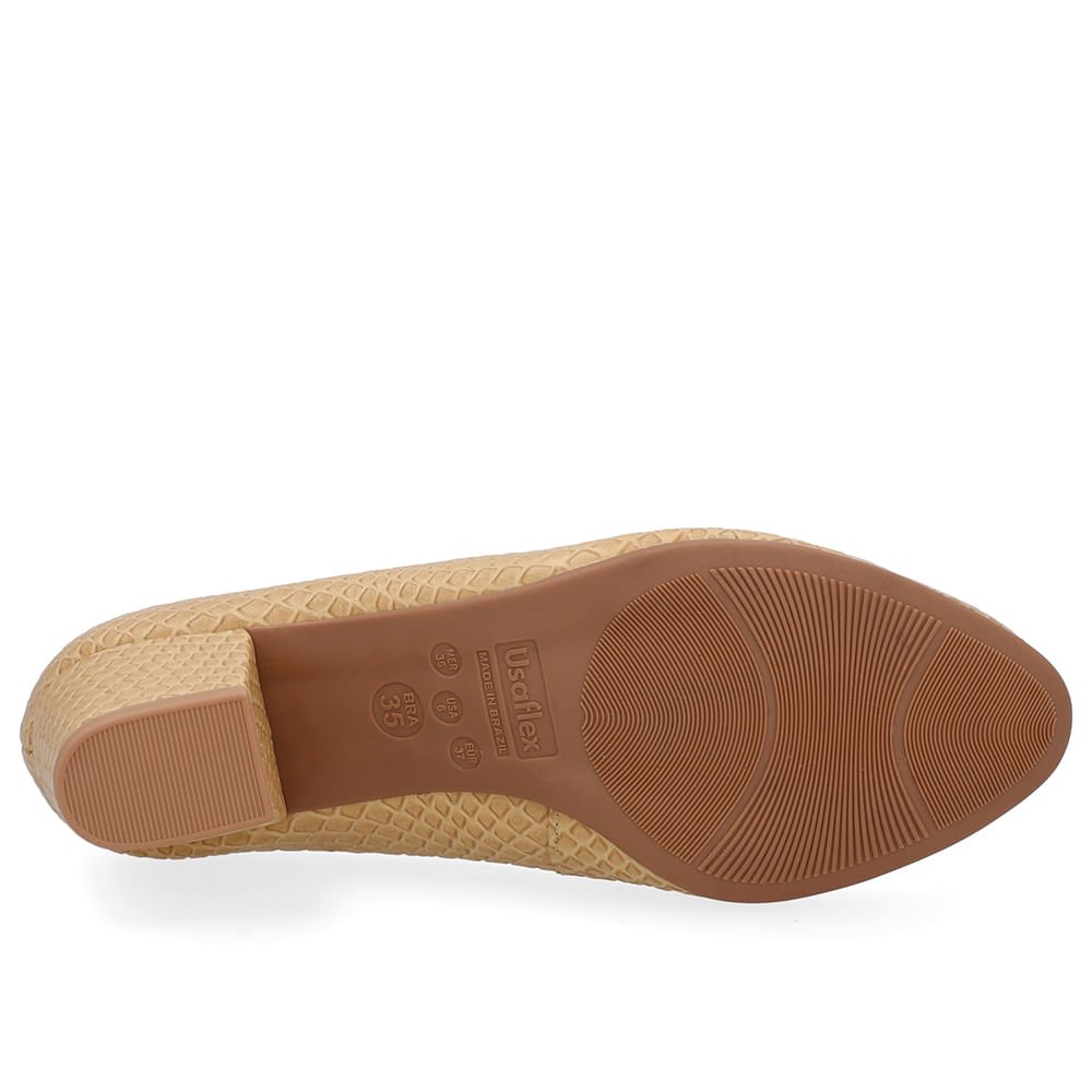 Scarpin Bege Couro Salto Bloco Bege 5