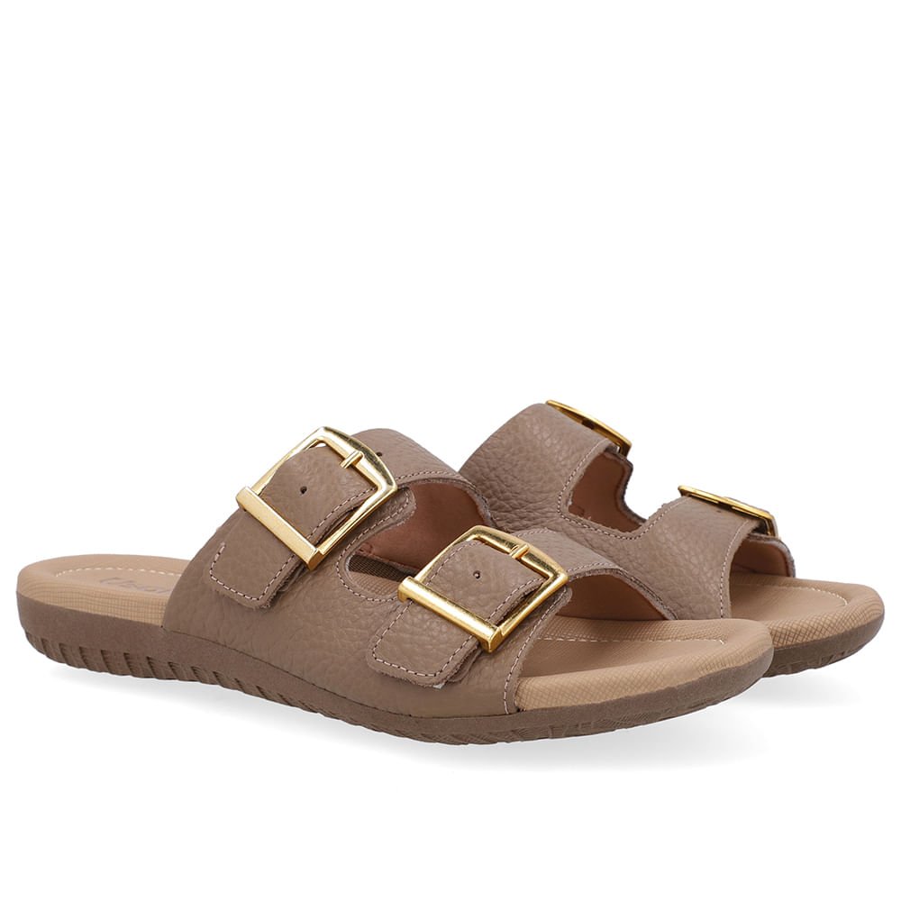 Tamanco Slide Marrom Couro Detalhe Fivela Marrom 2