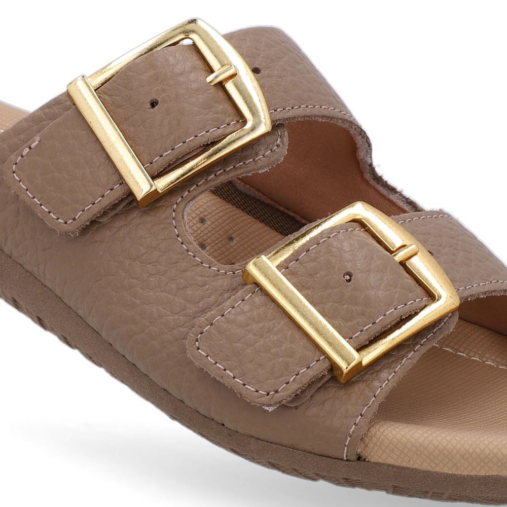 Tamanco Slide Marrom Couro Detalhe Fivela Marrom 4