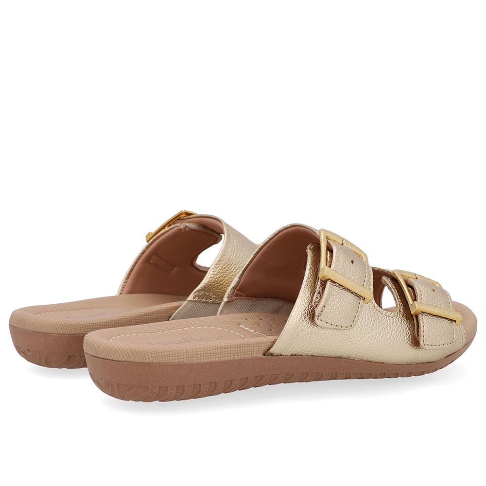 Tamanco Slide Dourado Couro Detalhe Fivela Dourado 3