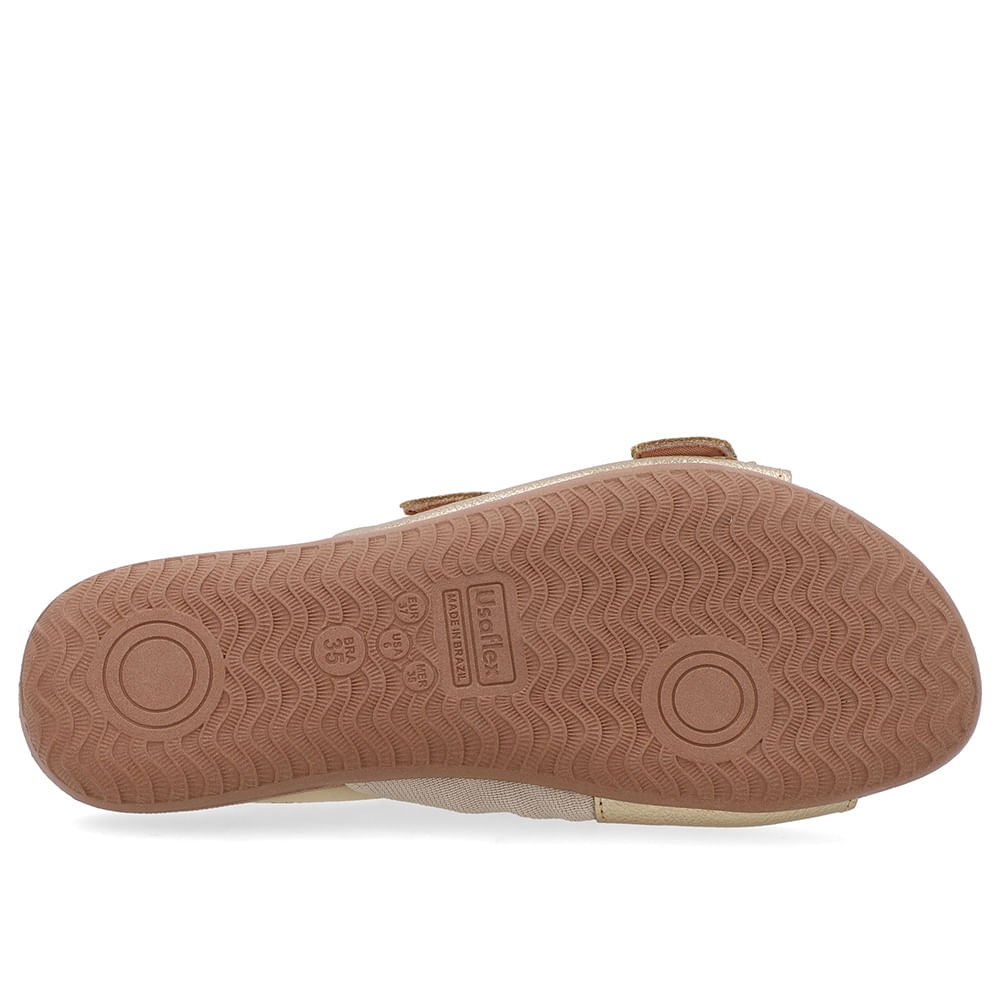 Tamanco Slide Dourado Couro Detalhe Fivela Dourado 5