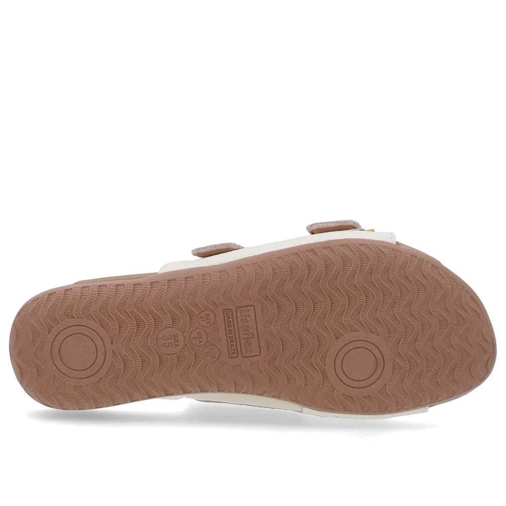 Tamanco Slide Branco Marfim Couro Detalhe Fivela Branco 5