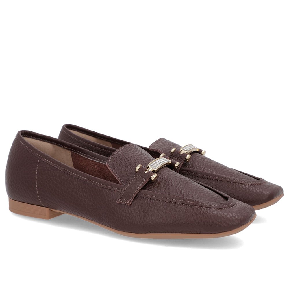 Loafer Marrom Couro Strass Marrom 2