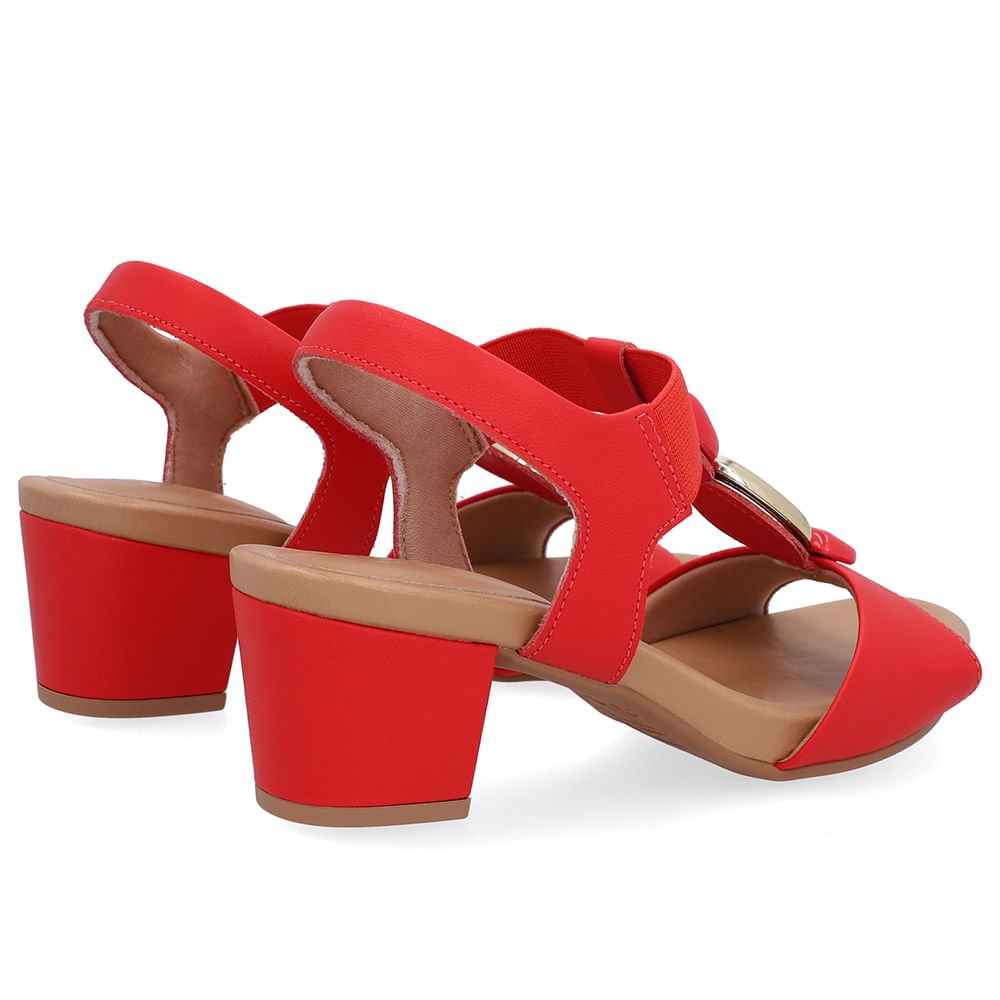 Sandália Salto Bloco Vermelha Couro Enfeite Vermelho 3