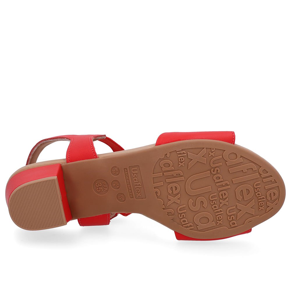 Sandália Salto Bloco Vermelha Couro Enfeite Vermelho 5