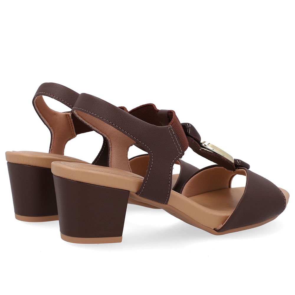 Sandália Salto Bloco Marrom Couro Enfeite Marrom 3