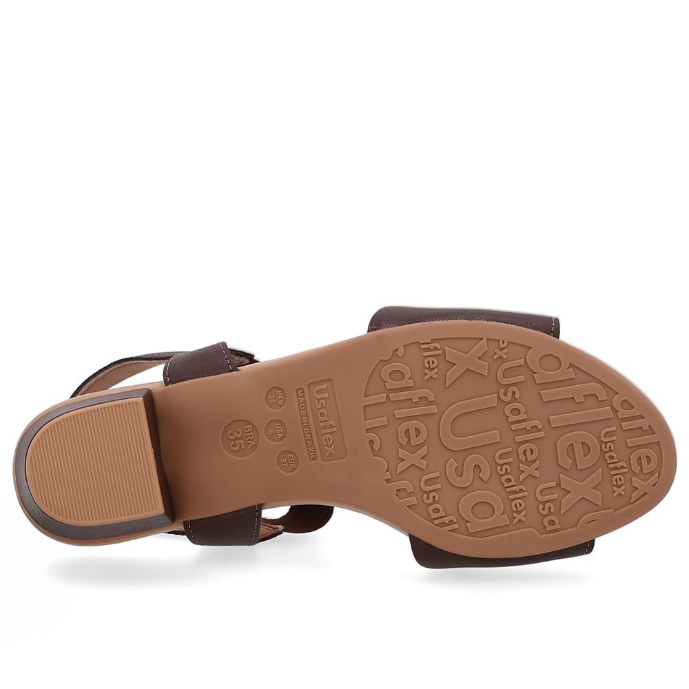 Sandália Salto Bloco Marrom Couro Enfeite Marrom 5