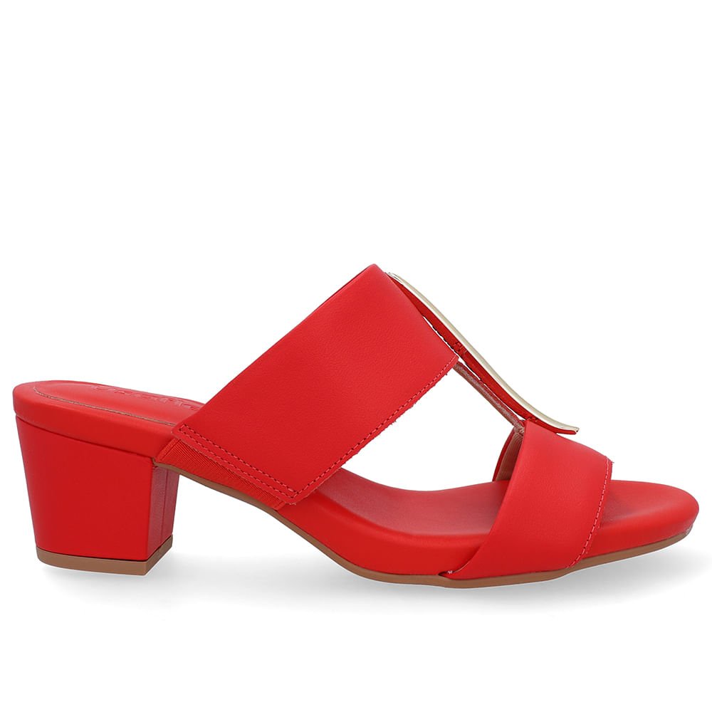 Tamanco Salto Bloco Couro Vermelho Enfeite Vermelho 1