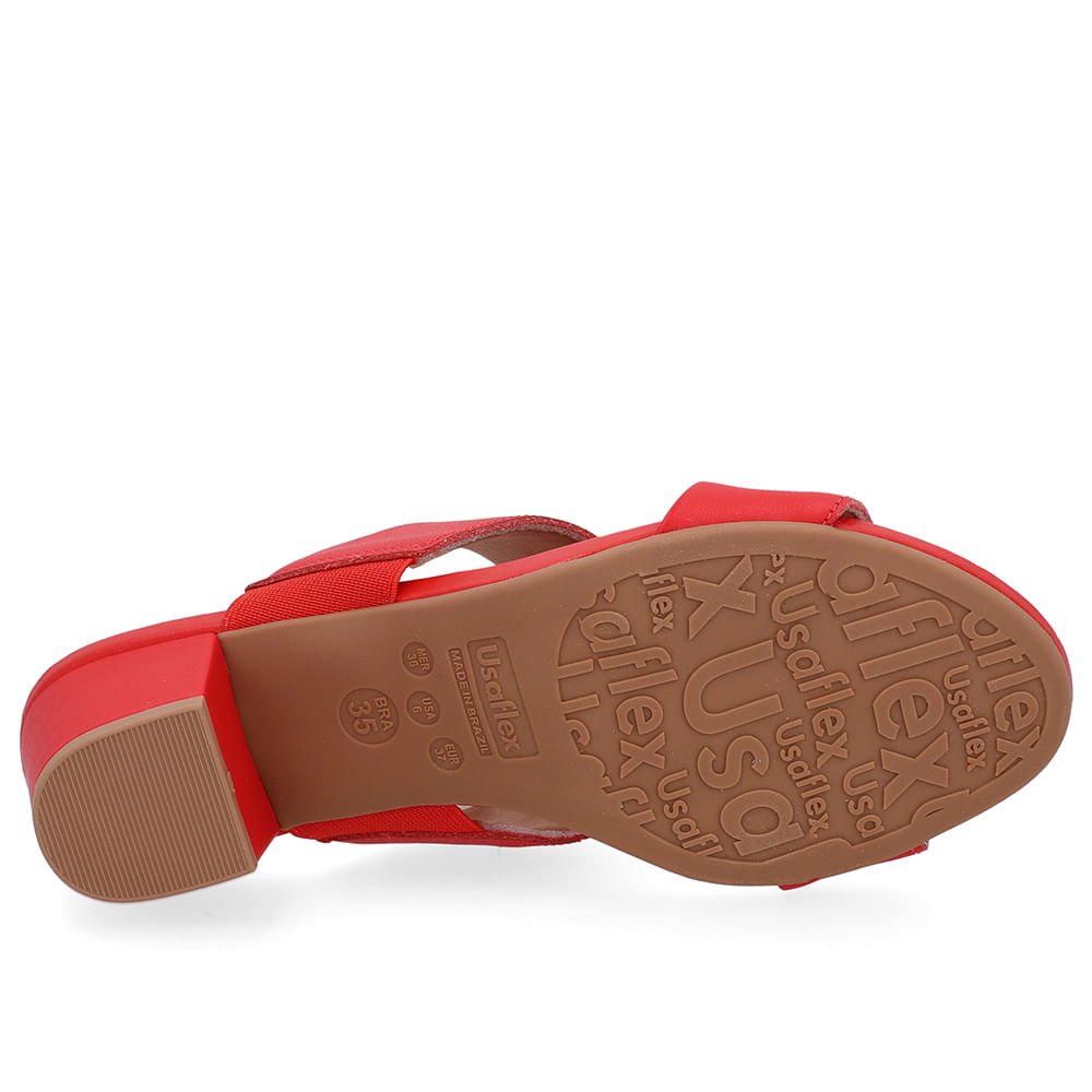 Tamanco Salto Bloco Couro Vermelho Enfeite Vermelho 5