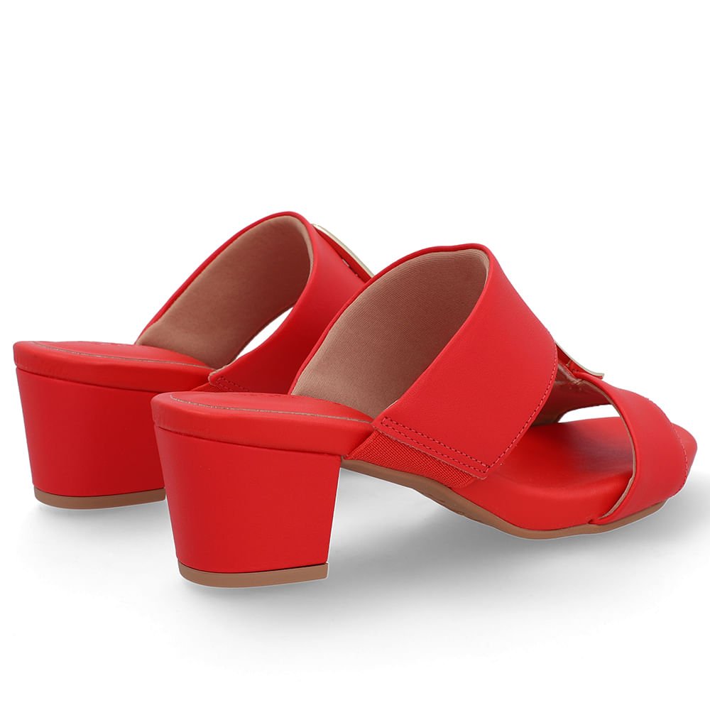 Tamanco Salto Bloco Couro Vermelho Enfeite Vermelho 3