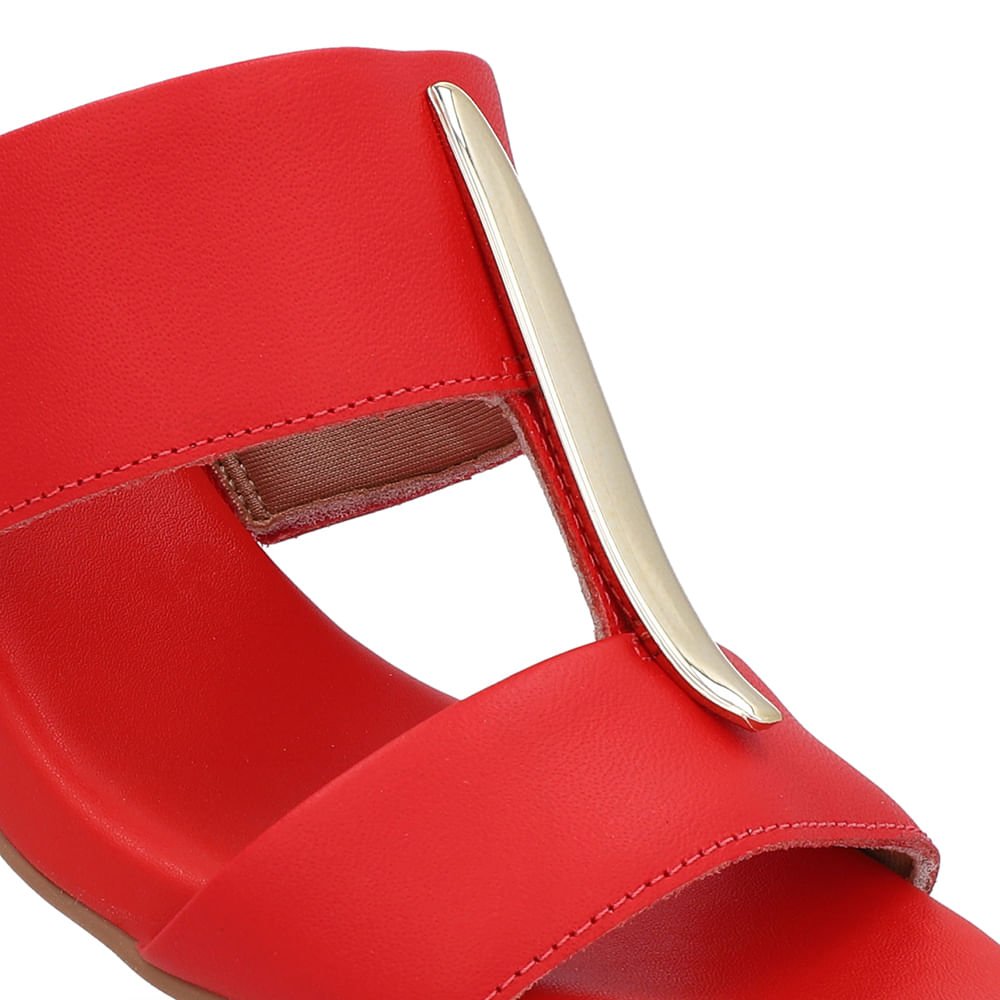 Tamanco Salto Bloco Couro Vermelho Enfeite Vermelho 4