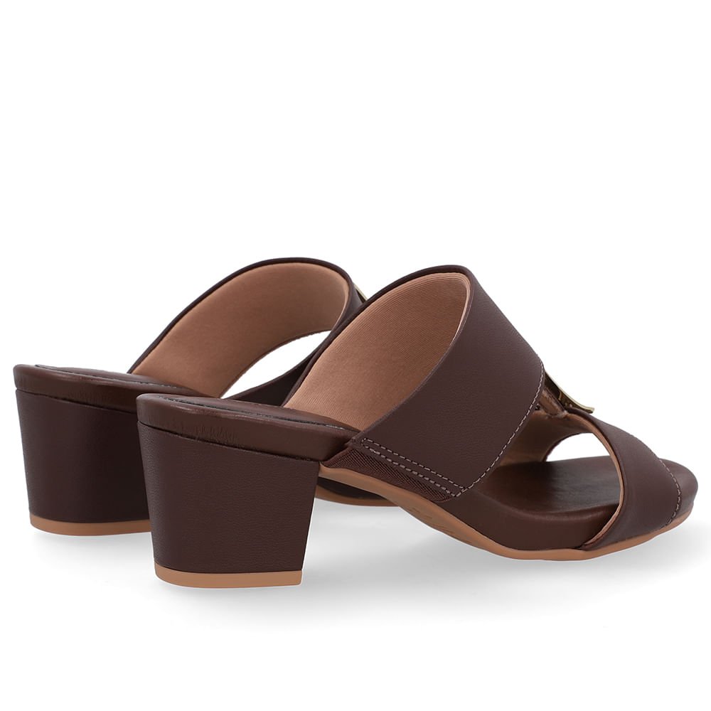 Tamanco Salto Bloco Couro Marrom Enfeite Marrom 3