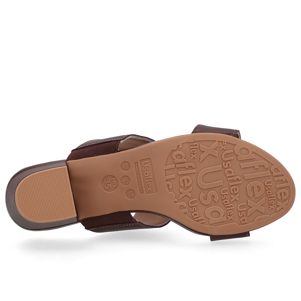 Tamanco Salto Bloco Couro Marrom Enfeite Marrom 5