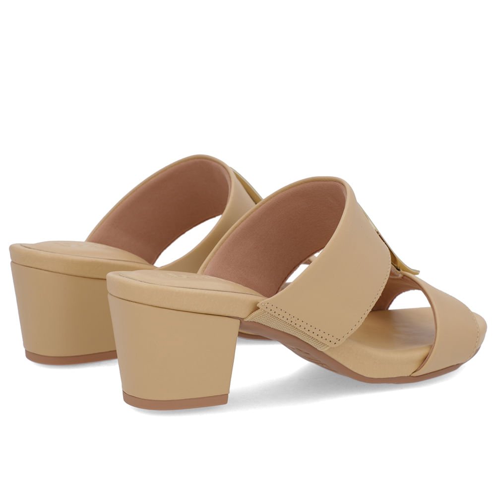 Tamanco Salto Bloco Couro Bege Enfeite Bege 3