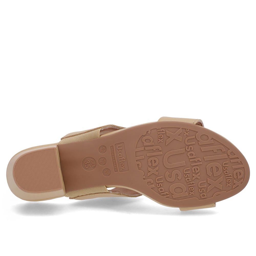 Tamanco Salto Bloco Couro Bege Enfeite Bege 5