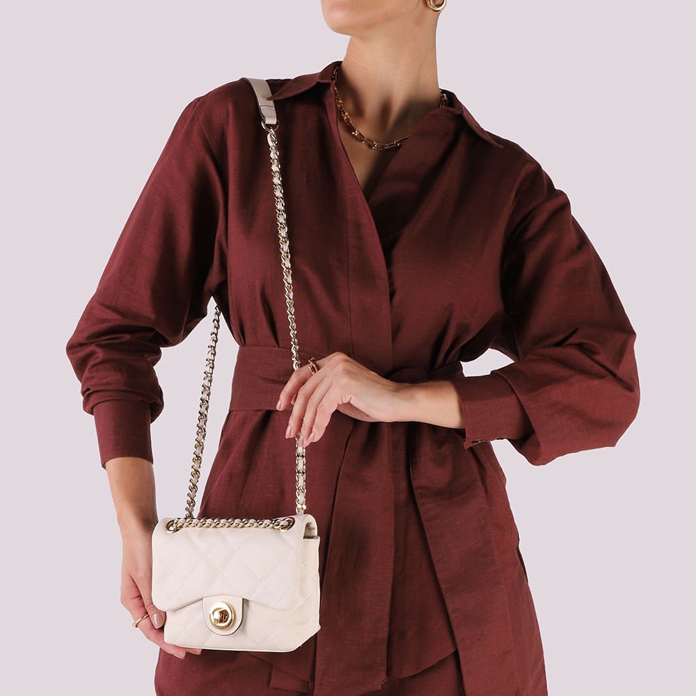 Bolsa Tiracolo Couro Branca Marfim Matelassê Branco 4