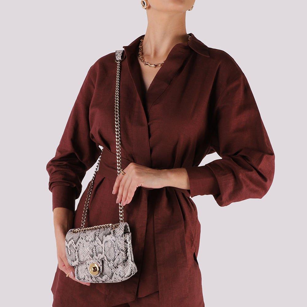 Bolsa Tiracolo Couro Cobra Natural Animal Print 4