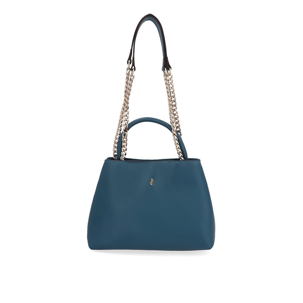 Bolsa Tote Couro Azul Esmeralda Detalhe Corrente