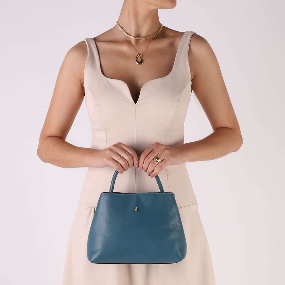 Bolsa Tote Couro Azul Esmeralda Detalhe Corrente Azul Petróleo 5