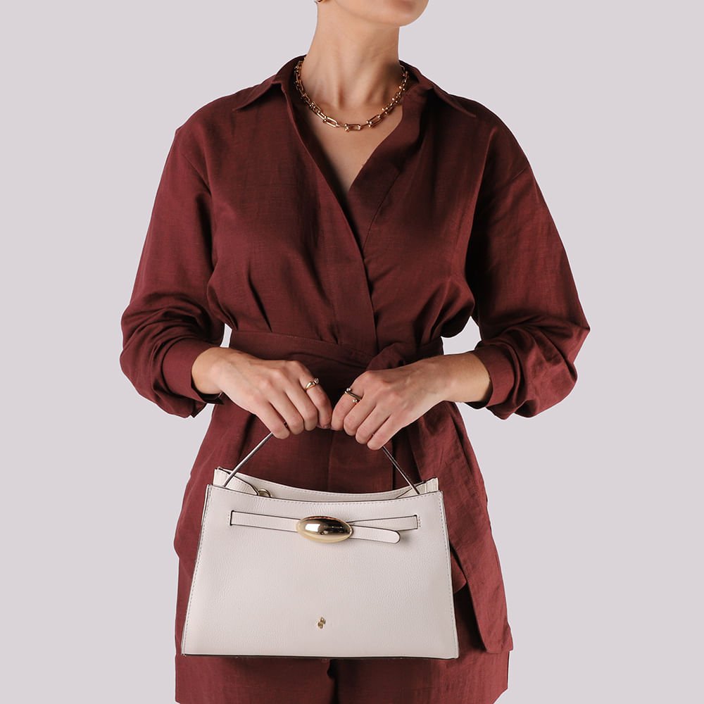 Bolsa Tote Couro Branca Marfim Enfeite Off White 5