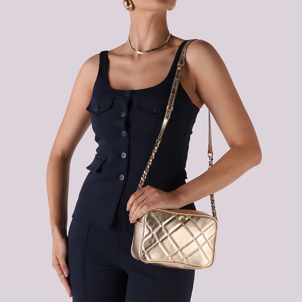 Bolsa Tiracolo Couro Metalalizado Ouro Light Dourado 4