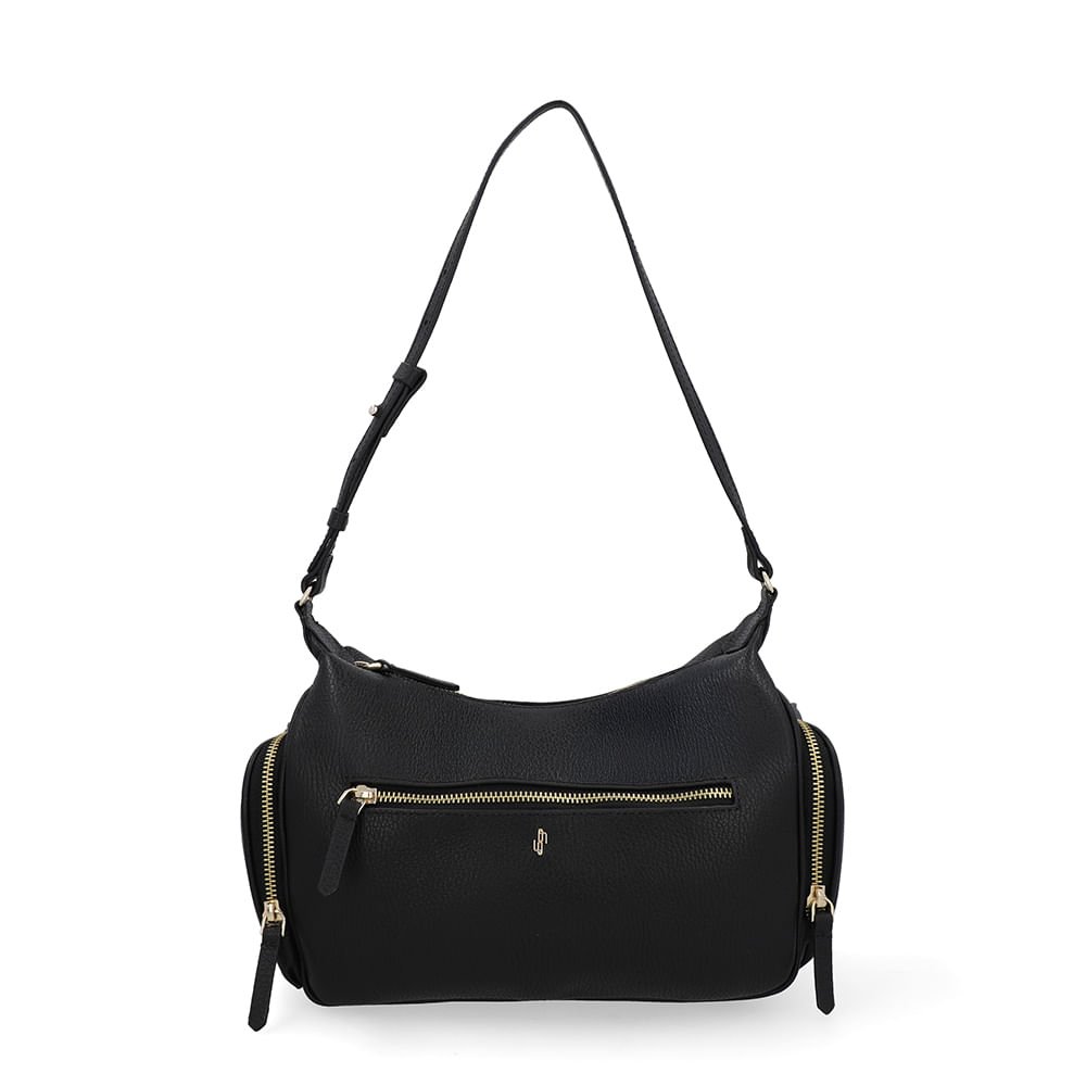 Bolsa Baguete Couro Preta Zíper