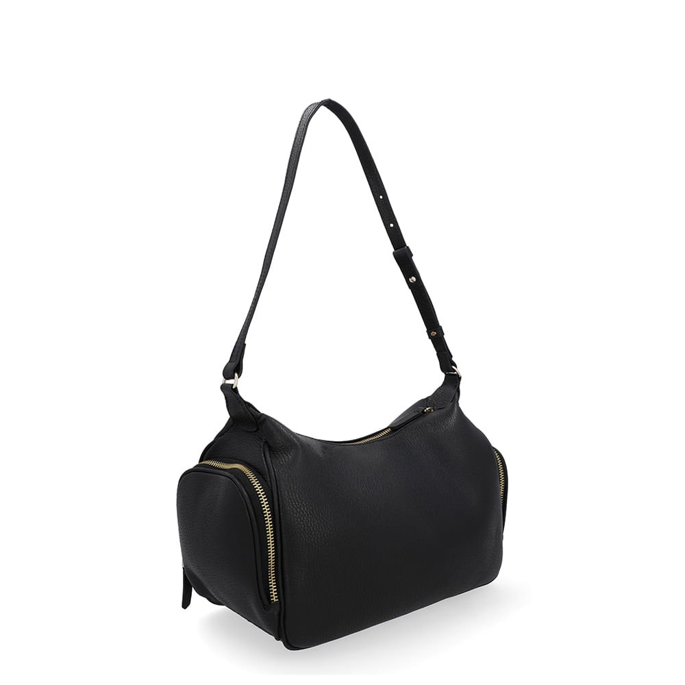 Bolsa Baguete Couro Preta Zíper Preto 2