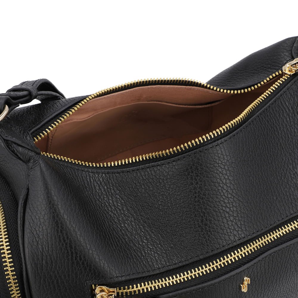 Bolsa Baguete Couro Preta Zíper Preto 3