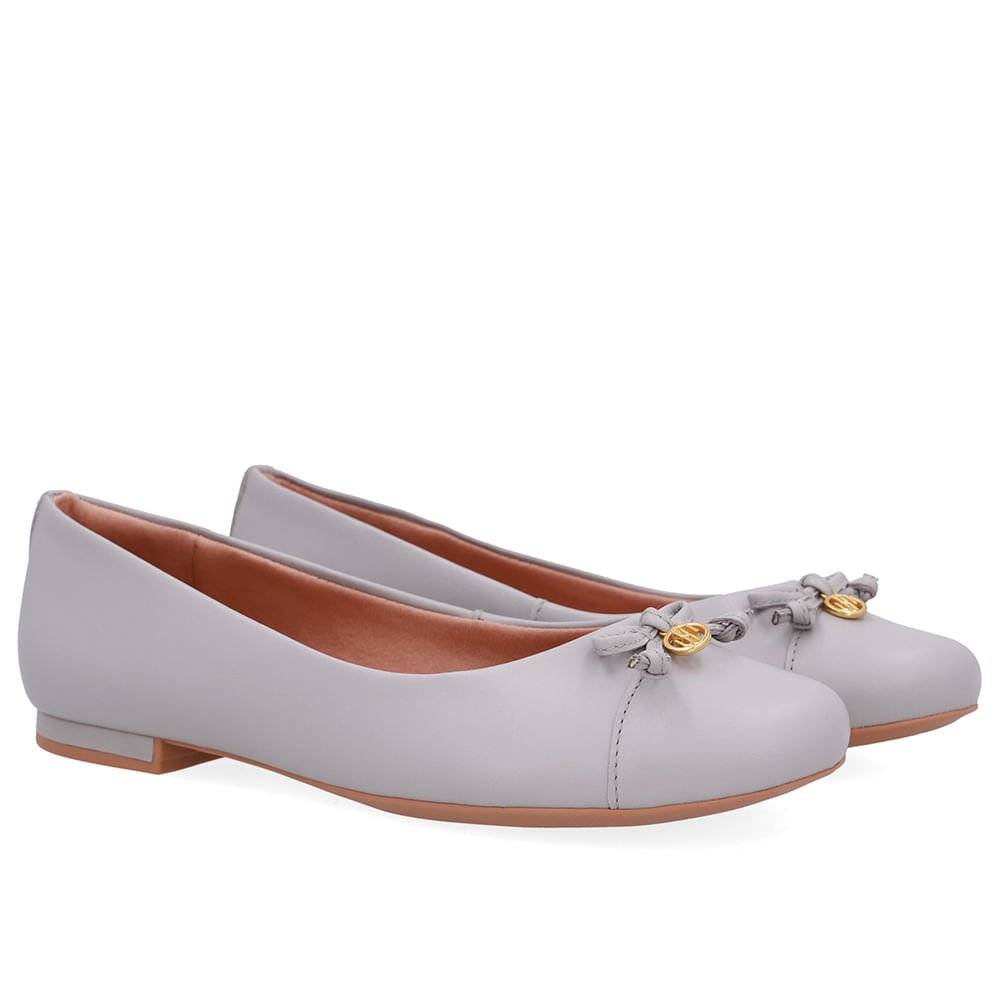 Sapatilha Cinza Couro Lisa Pingente Cinza 2