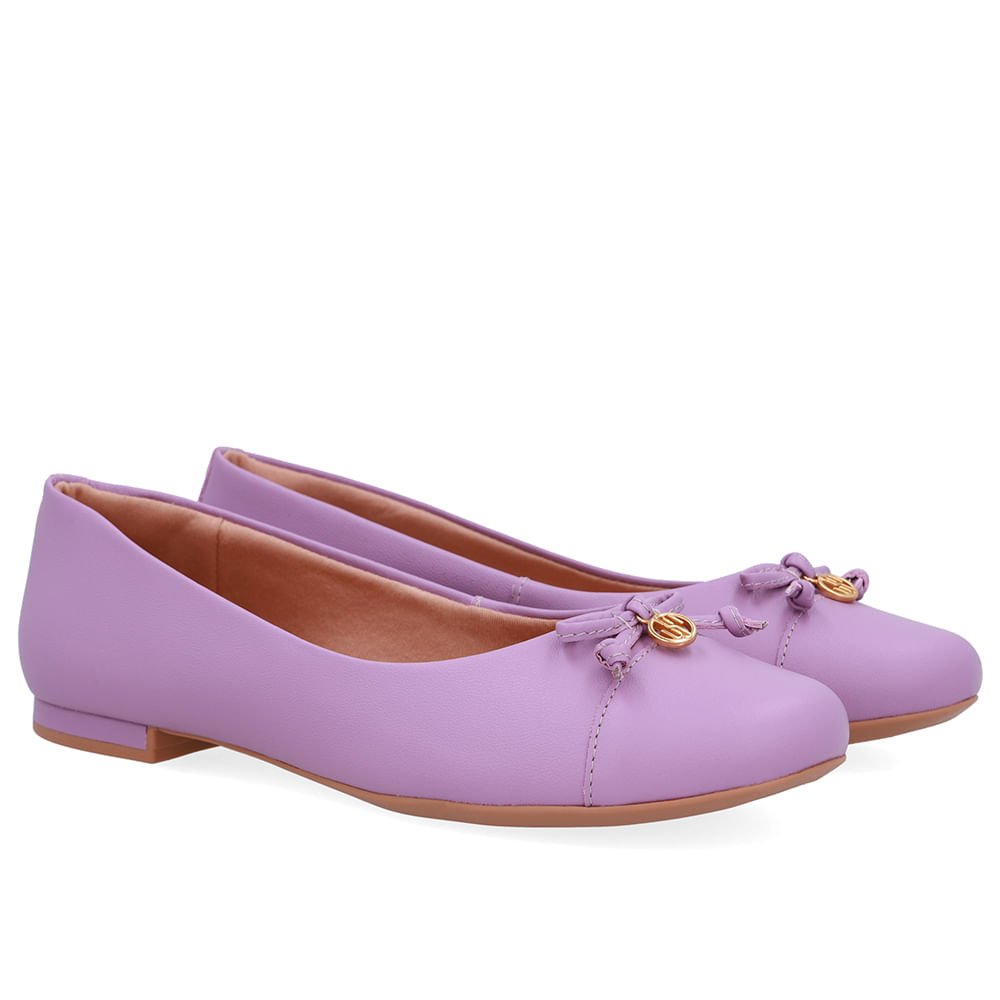 Sapatilha Lilás Couro Lisa Pingente Roxo 2