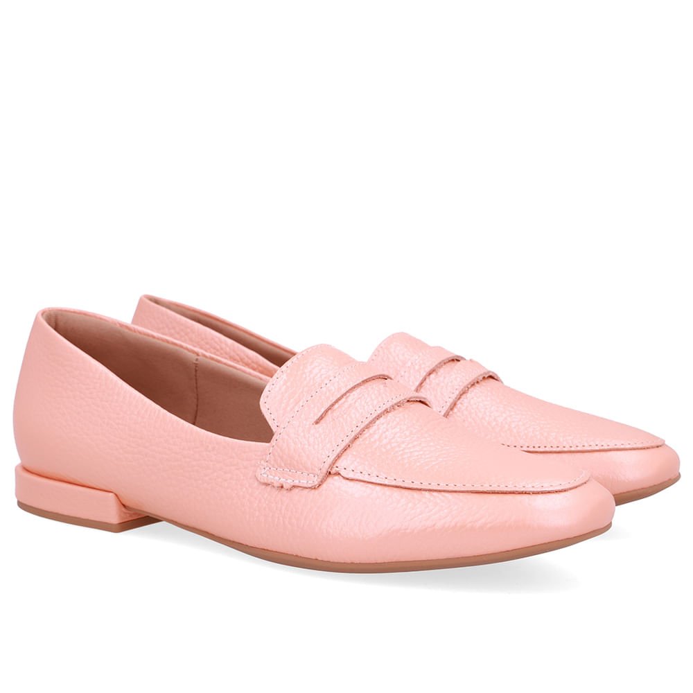 Loafer Laranja Couro Salto Bloco Rosa 2