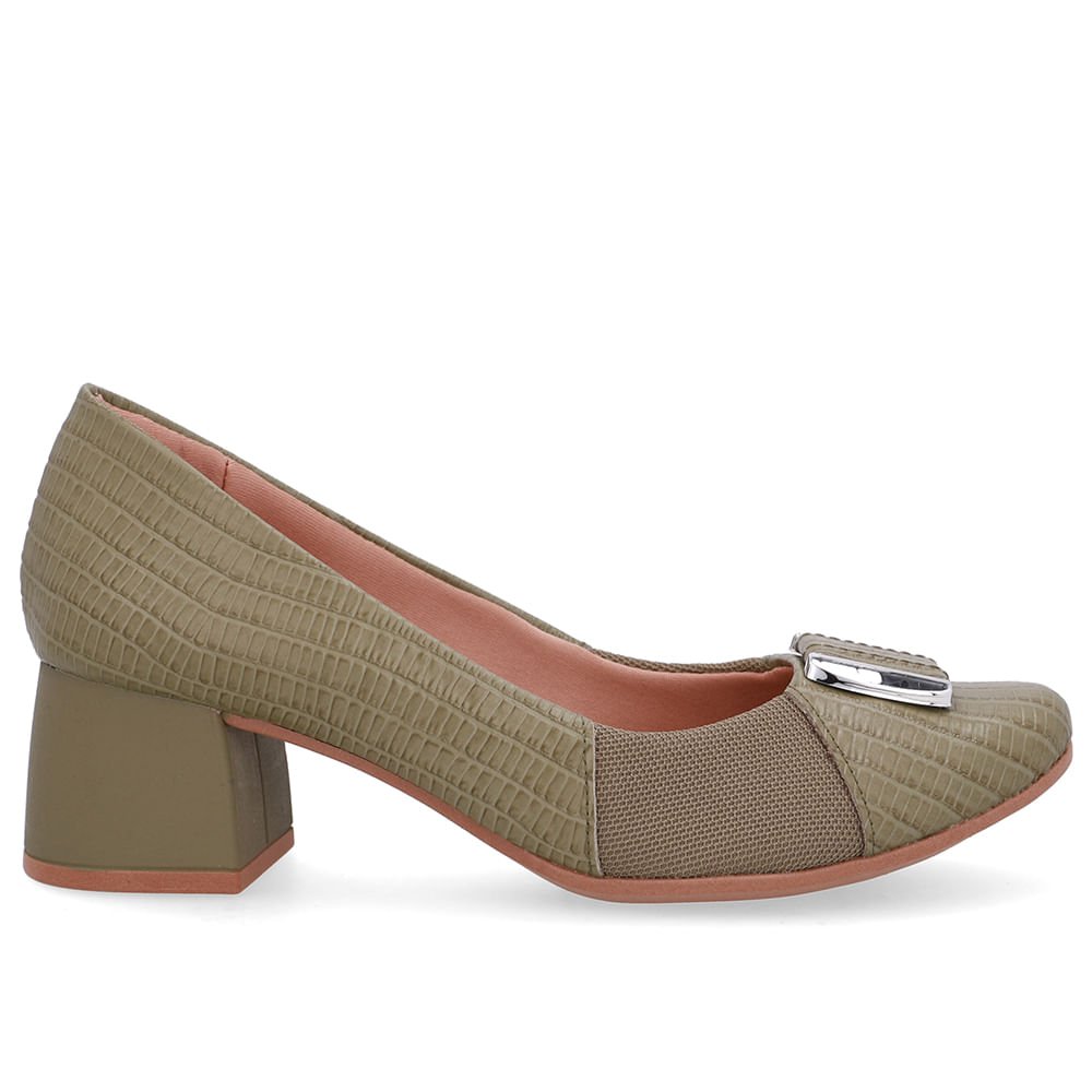 Scarpin Verde Tecido Lateral Couro