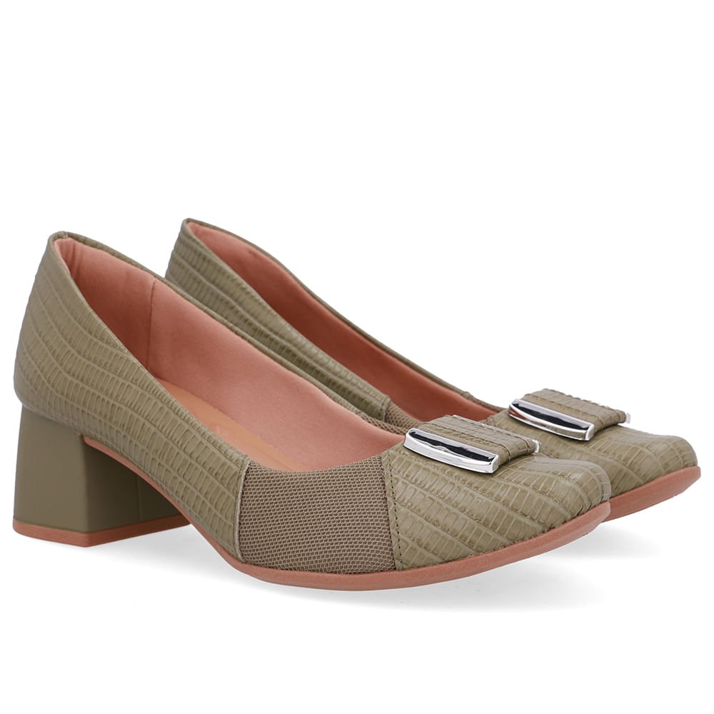 Scarpin Verde Tecido Lateral Couro Verde 2