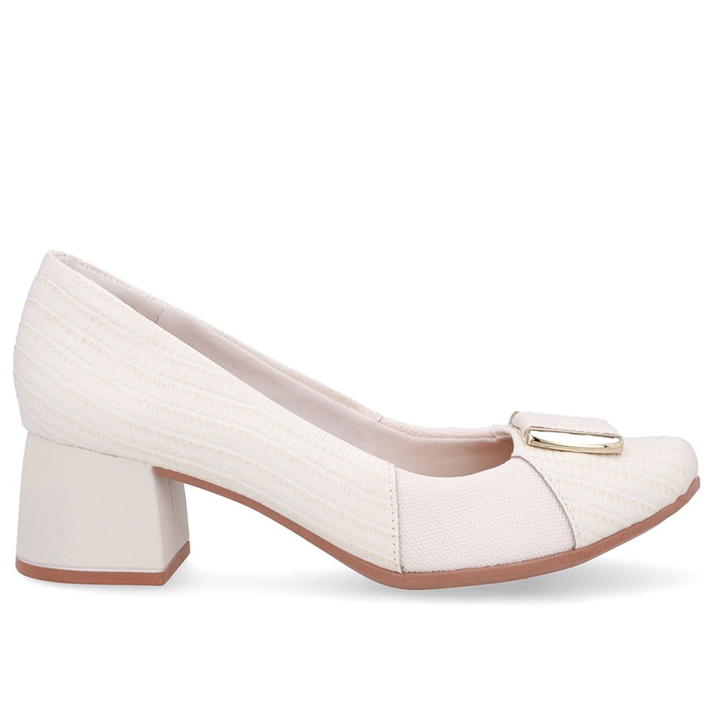 Scarpin Branco Marfim Tecido Lateral Couro