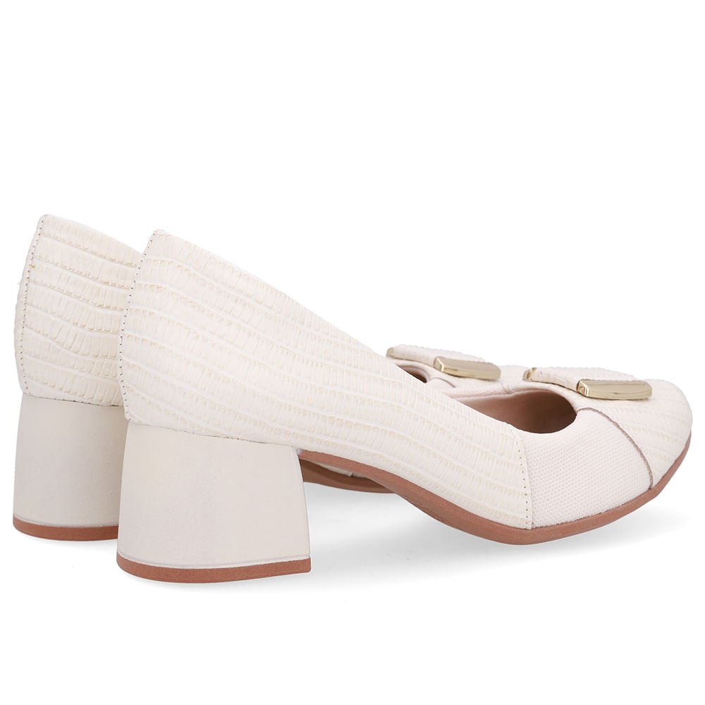 Scarpin Branco Marfim Tecido Lateral Couro Branco 3