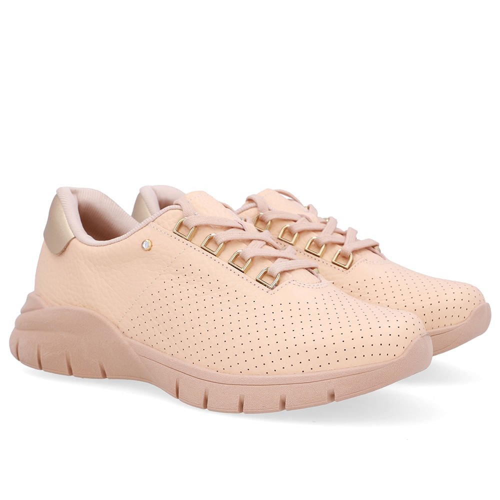 Tênis Couro Laranja Claro Detalhe Strass Bege 2