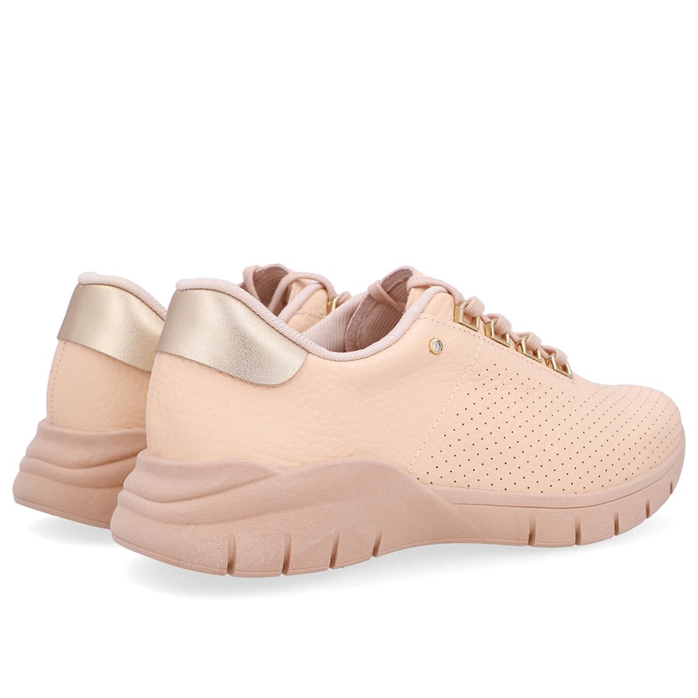 Tênis Couro Laranja Claro Detalhe Strass Bege 3