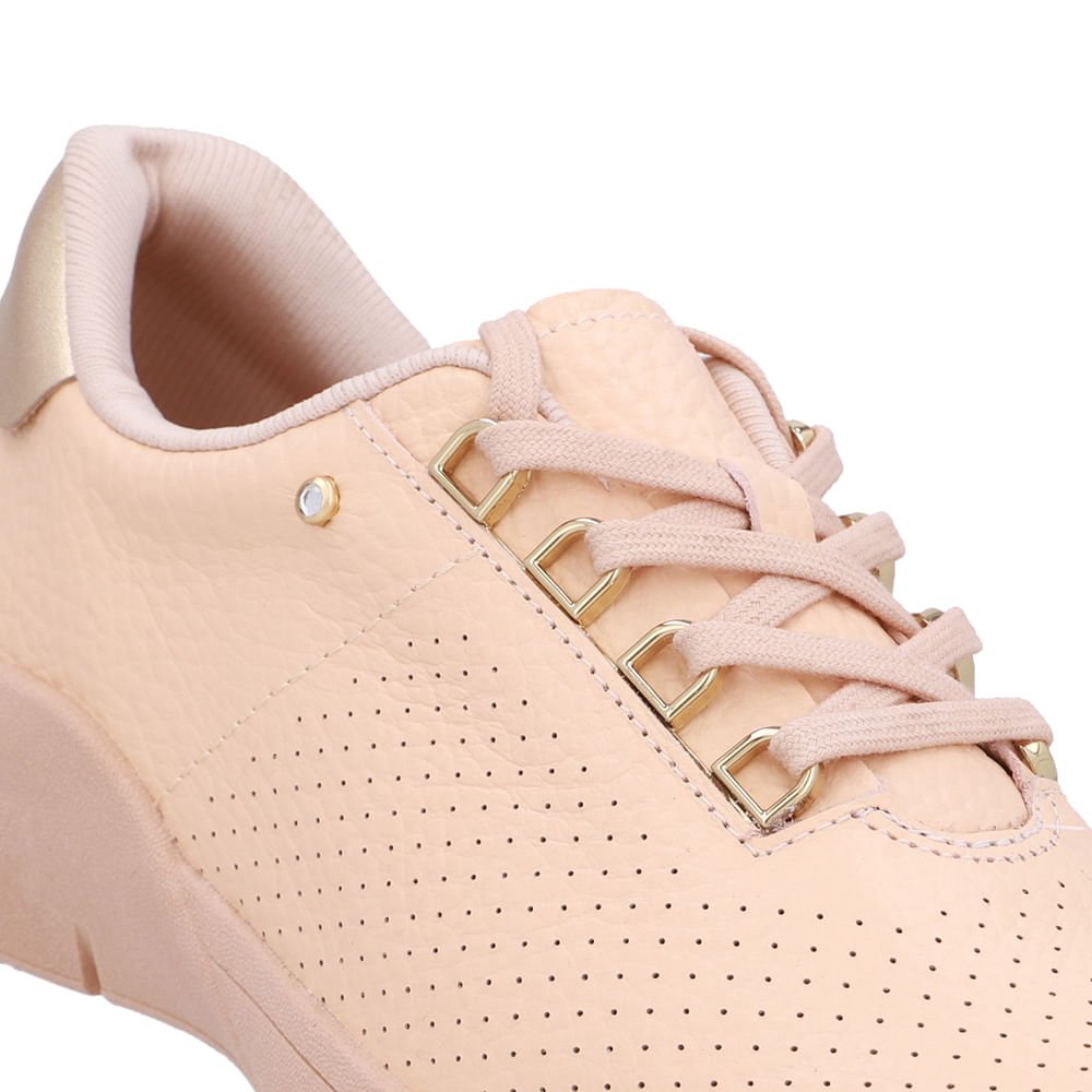 Tênis Couro Laranja Claro Detalhe Strass Bege 4