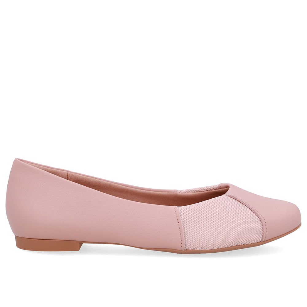 Sapatilha Rosa Couro Lateral Tecido