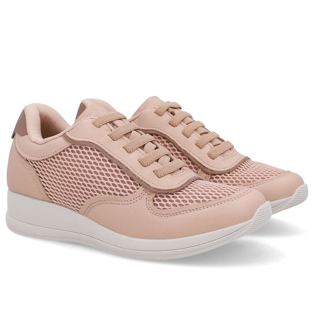 Tênis Casual Bege Tecido Couro Bege 2