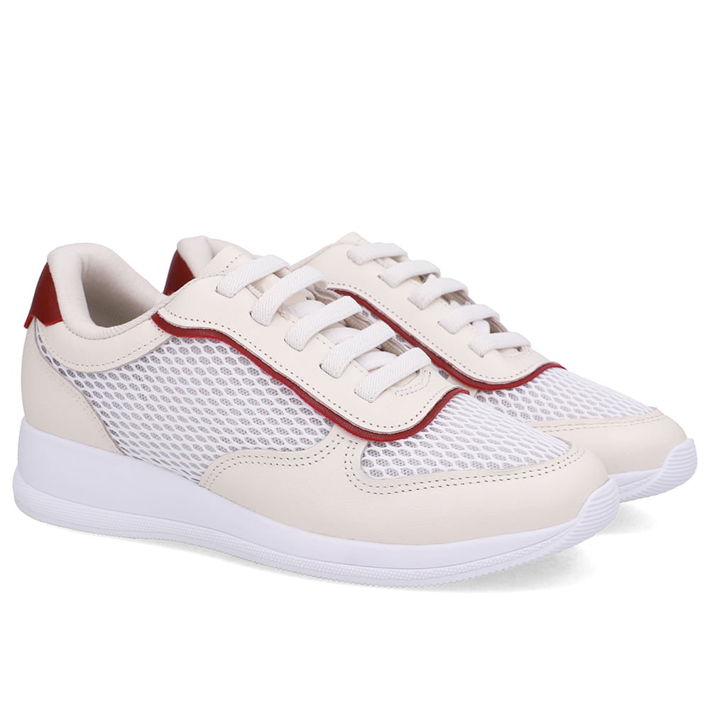 Tênis Casual Branco Marfim Tecido Couro Marfim 2