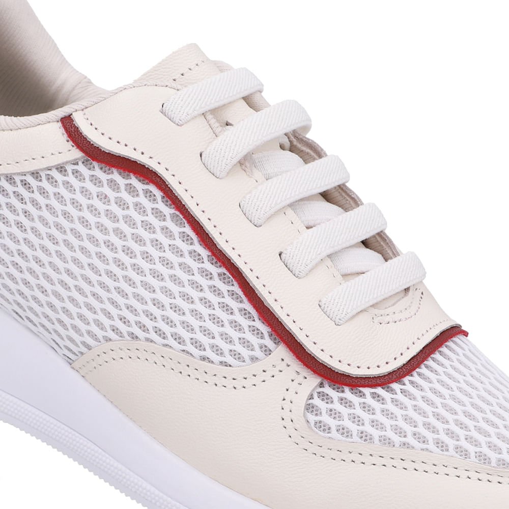 Tênis Casual Branco Marfim Tecido Couro Marfim 4