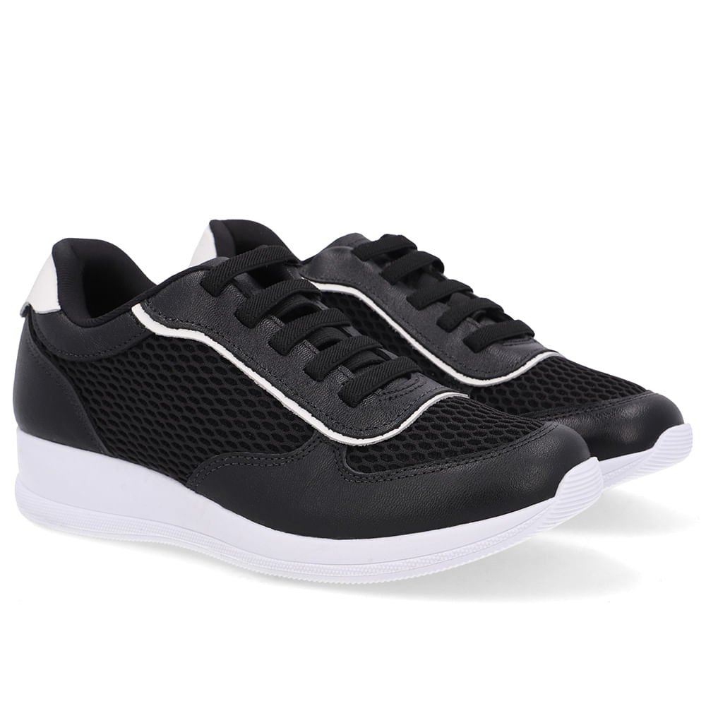 Tênis Casual Preto Tecido Couro Preto 2