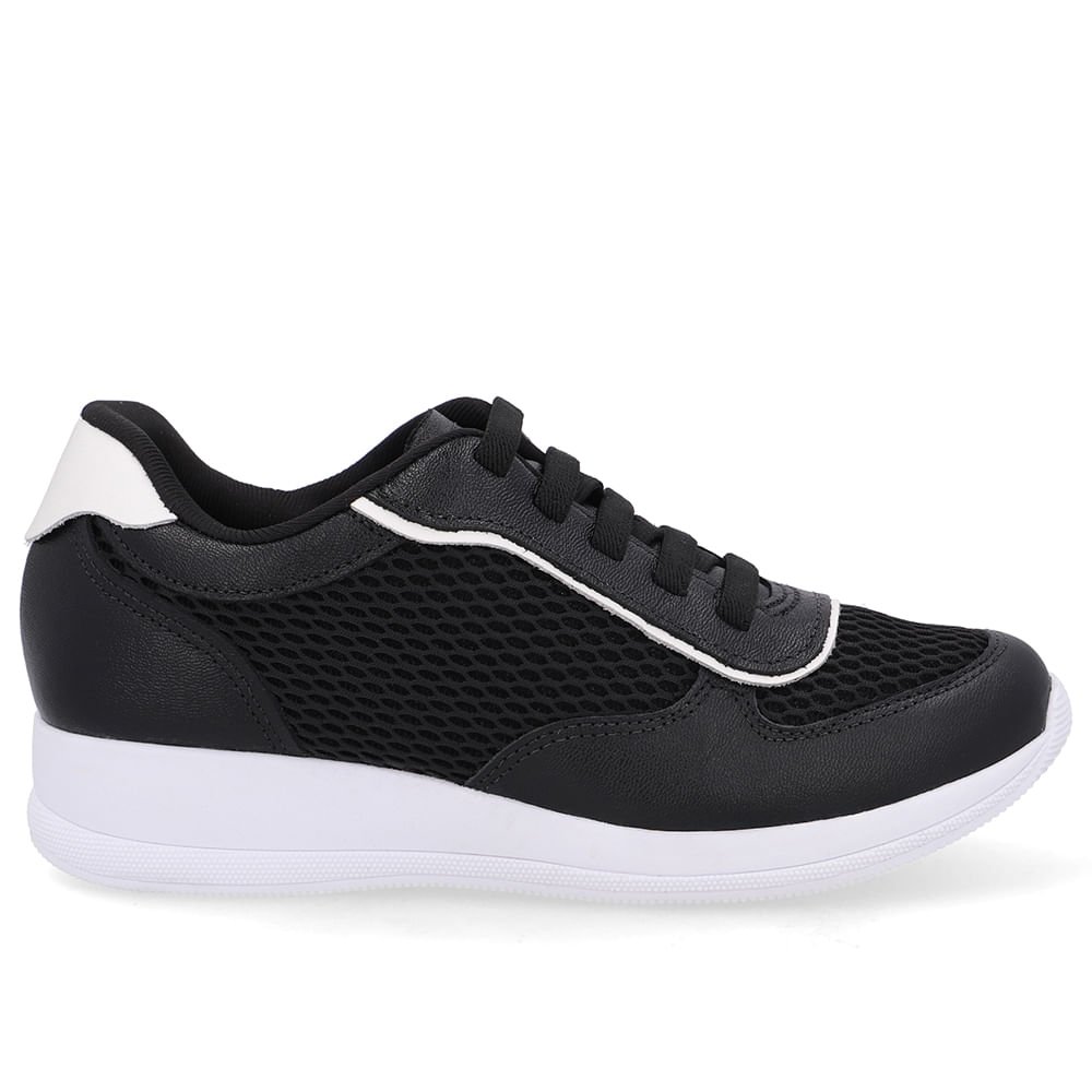 Tênis Casual Preto Tecido Couro