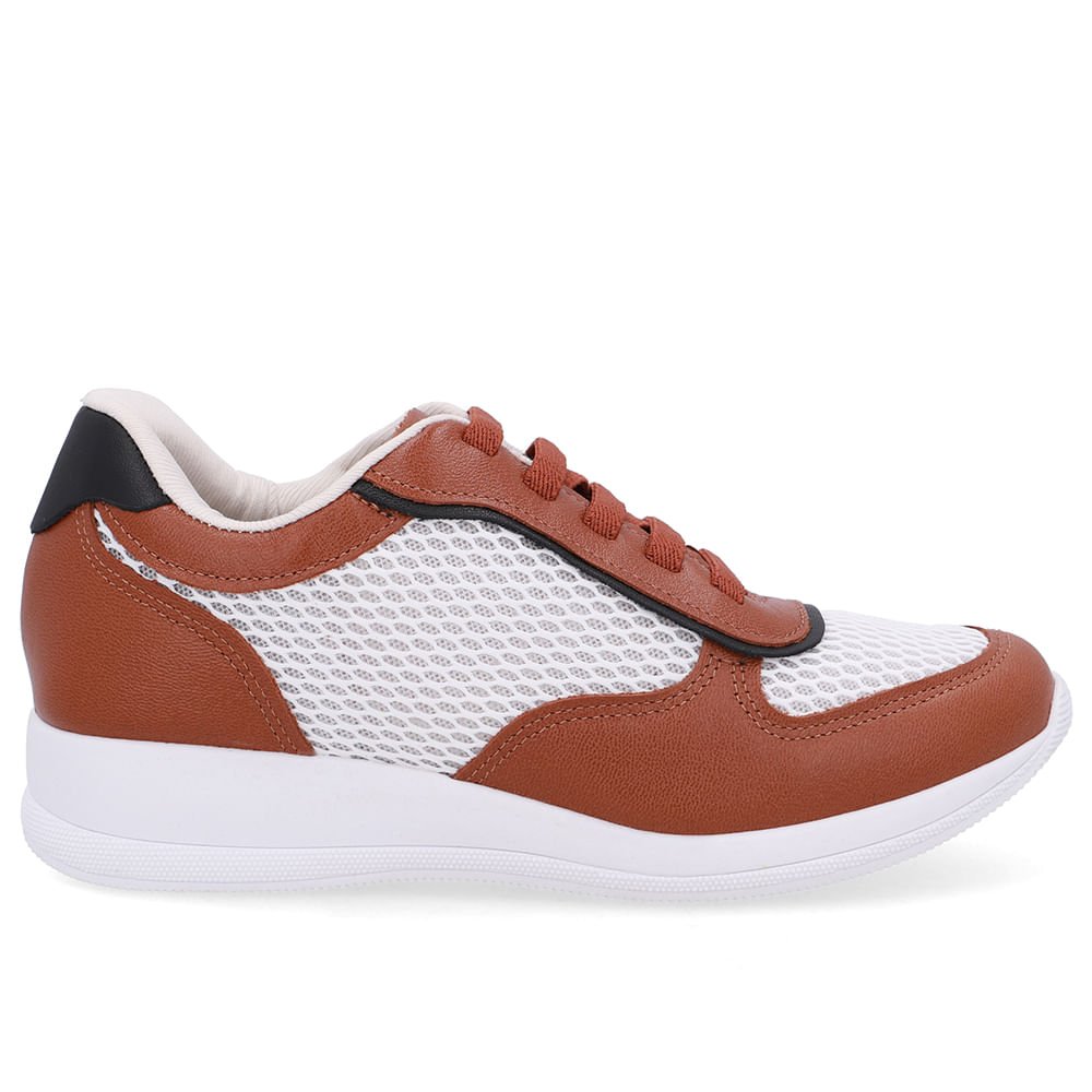 Tênis Casual Marrom Canela Tecido Couro