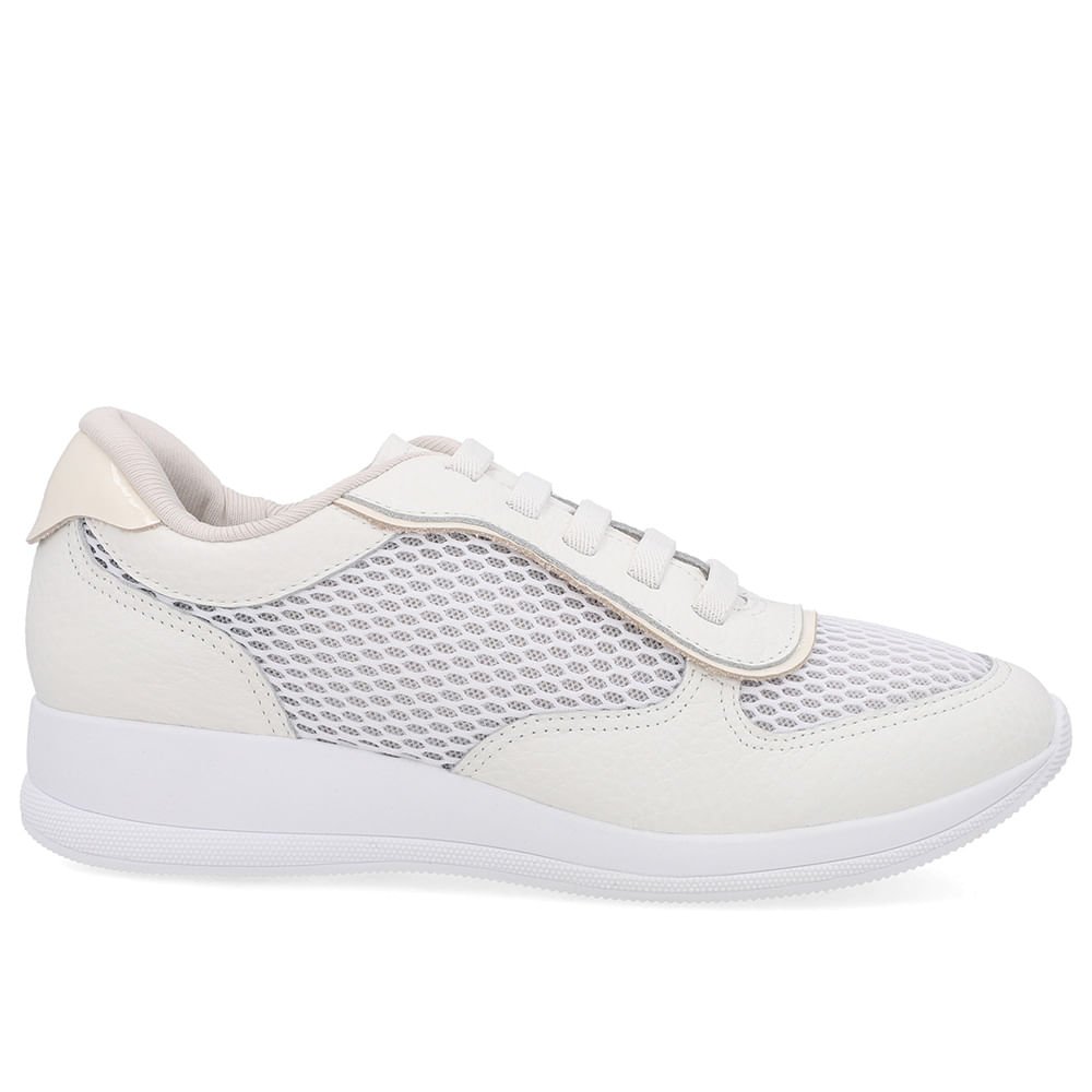 Tênis Casual Branco Tecido Couro