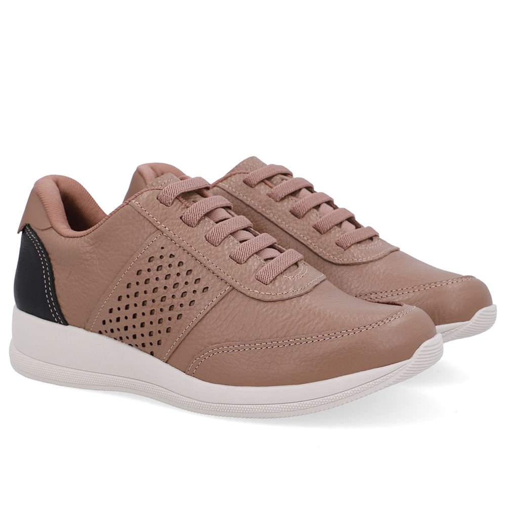 Tênis Couro Marrom Detalhe Lateral Marrom 2