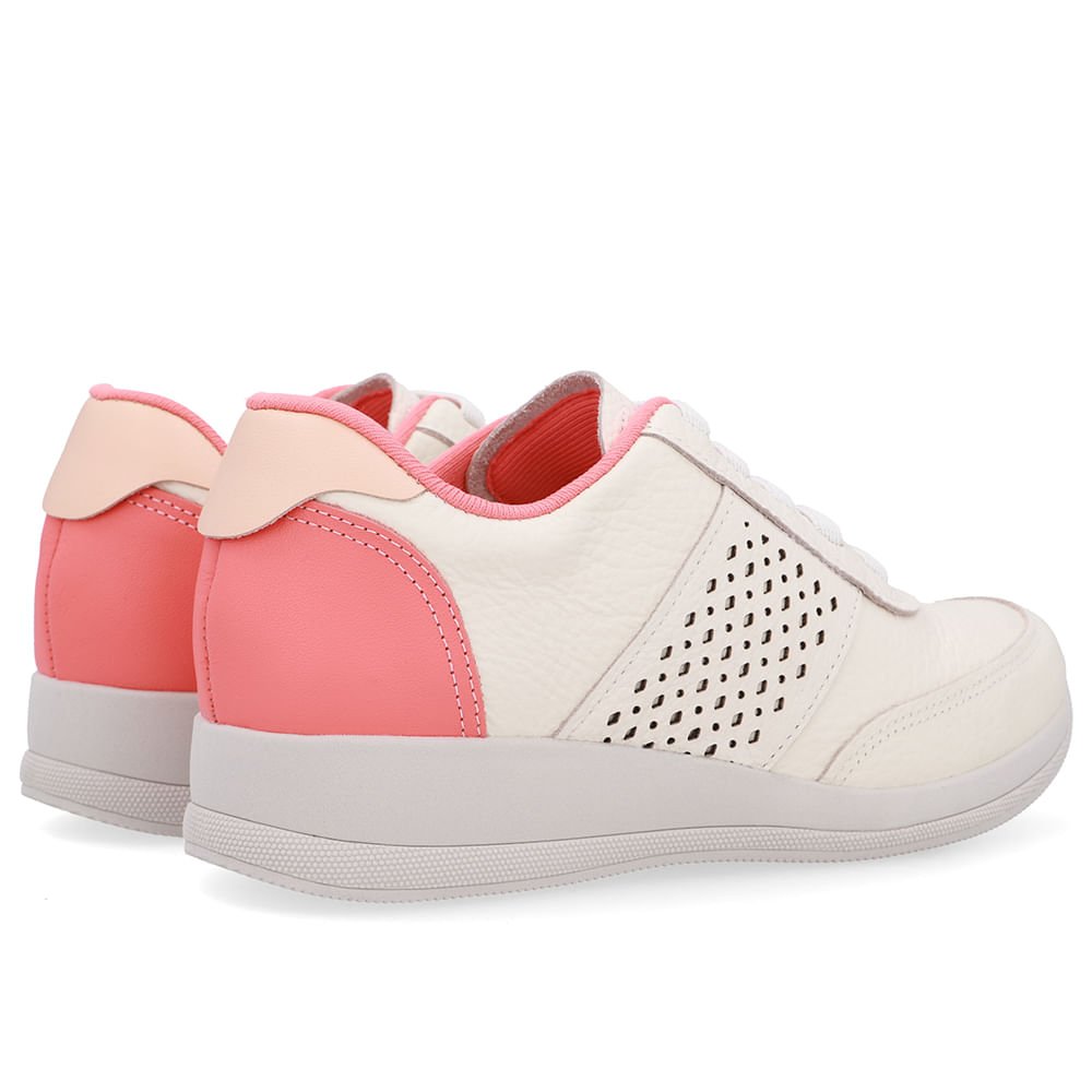 Tênis Couro Branco Marfim Detalhe Lateral Marfim/Rosa 3