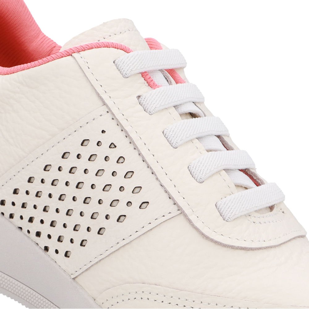 Tênis Couro Branco Marfim Detalhe Lateral Marfim/Rosa 4