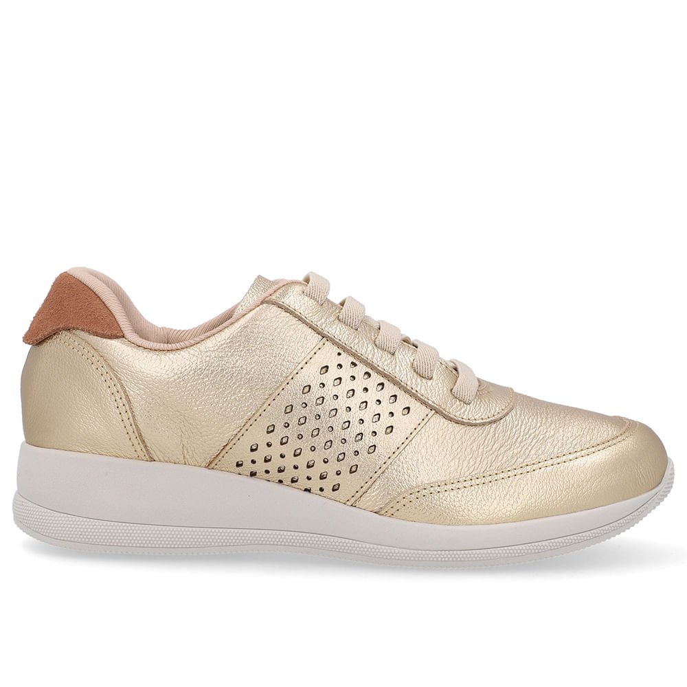 Tênis Couro Dourado Detalhe Lateral